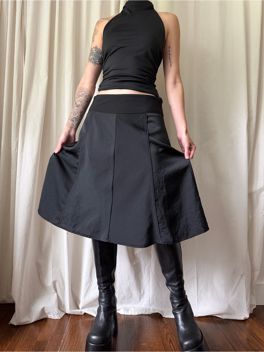 Mossimo Black Paneled A-line Midi Skirt Women's Size 6 | Goth Minimalist